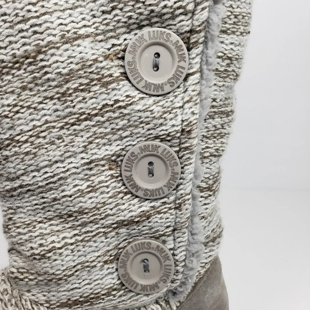 Muk Luks Liza Womens Size 9 Gray Knit Pull On Side Buttons Casual Slipper Boots